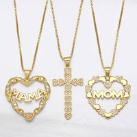 Fashion Mama Hollow Heart Shaped Letter Mom Inlaid Zircon Copper Pendant Necklace main image 1