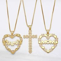 Fashion Mama Hollow Heart Shaped Letter Mom Inlaid Zircon Copper Pendant Necklace main image 2