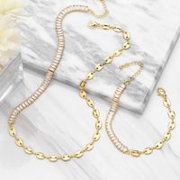 European And American Stitching Geometric Copper Zircon Pig Nose Collarbone Chain Bracelet main image 6