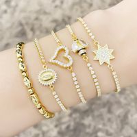 Fashion Copper Micro-inlaid Zircon Chain Heart Eight-pointed Star Pull Bracelet Female main image 2