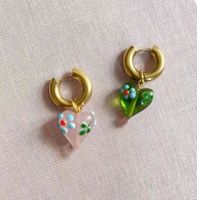 French Niche Design Gold Earrings Heart Glass Peach Heart Contrasting Flower Earrings main image 4