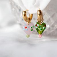 Boucles D&#39;oreilles En Or Design De Niche Français Boucles D&#39;oreilles Fleurs Contrastées Coeur Verre Pêche Coeur main image 6