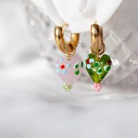 French Niche Design Gold Earrings Heart Glass Peach Heart Contrasting Flower Earrings main image 6