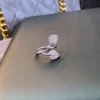 Light Luxury Full Of Zirconium Leaves Fashion Copper Open Ring Female Wholesale main image 4
