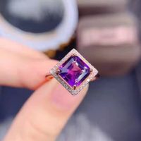 New Mysterious Amethyst Ring Female Square Diamond Open Copper Ring main image 1
