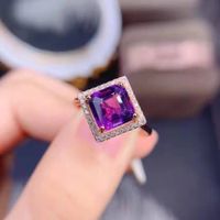 New Mysterious Amethyst Ring Female Square Diamond Open Copper Ring main image 3