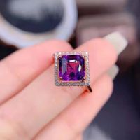 New Mysterious Amethyst Ring Female Square Diamond Open Copper Ring main image 4