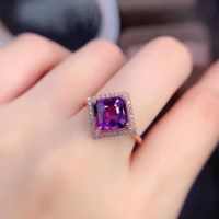 New Mysterious Amethyst Ring Female Square Diamond Open Copper Ring main image 5