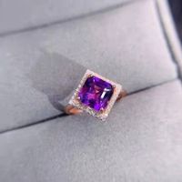 New Mysterious Amethyst Ring Female Square Diamond Open Copper Ring main image 6