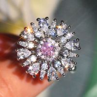 New Cut Diamond Ring Imitation Natural Argyle Pink Zircon Copper Ring main image 3