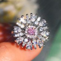 New Cut Diamond Ring Imitation Natural Argyle Pink Zircon Copper Ring main image 4
