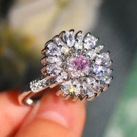 New Cut Diamond Ring Imitation Natural Argyle Pink Zircon Copper Ring main image 5