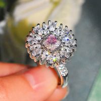 New Cut Diamond Ring Imitation Natural Argyle Pink Zircon Copper Ring main image 6