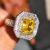 Carat Cushion Yellow Diamond Rings Women Open Copper Rings Wholesale main image 4