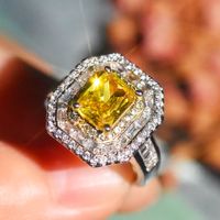 Carat Cushion Yellow Diamond Rings Women Open Copper Rings Wholesale main image 6