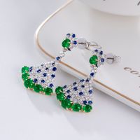 Vintage Geometric Emerald Inlaid Semi-precious Stone Copper Earrings main image 3