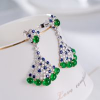 Vintage Geometric Emerald Inlaid Semi-precious Stone Copper Earrings main image 4