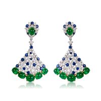 Vintage Geometric Emerald Inlaid Semi-precious Stone Copper Earrings main image 1