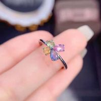 Simple Color Tourmaline Ring Butterfly Color Treasure Opening Copper Ring main image 4