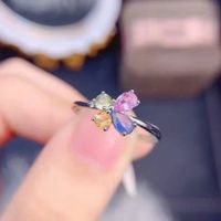Simple Color Tourmaline Ring Butterfly Color Treasure Opening Copper Ring main image 5