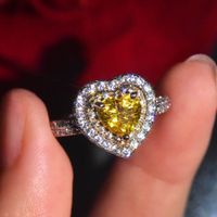 New Luxury Colored Gemstone Citrine Heart Open Copper Ring Wholesale main image 1