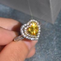 New Luxury Colored Gemstone Citrine Heart Open Copper Ring Wholesale main image 3