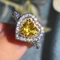 New Luxury Colored Gemstone Citrine Heart Open Copper Ring Wholesale main image 4