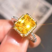 New European And American Luxury Inlaid Yellow Diamond Two-color Copper Ring main image 4
