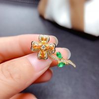 Fashion Four-leaf Clover Necklace Imitation Natural Emerald Copper Pendant main image 4