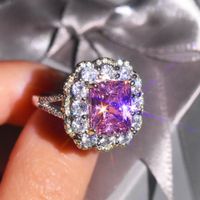 Fashion Pink Crystal Cluster Ring Electroplating Coper Ring main image 2