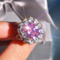 Fashion Pink Crystal Cluster Ring Electroplating Coper Ring main image 3