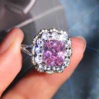 Fashion Pink Crystal Cluster Ring Electroplating Coper Ring main image 4