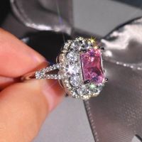 Fashion Pink Crystal Cluster Ring Electroplating Coper Ring main image 5