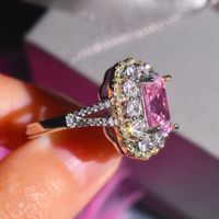 Fashion Pink Crystal Cluster Ring Electroplating Coper Ring main image 6
