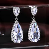 Fashion Geometric Inlaid Semi-precious Stone  Water Drop Shaped Copper Earrings Wholesale main image 3
