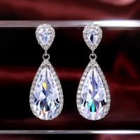 Fashion Geometric Inlaid Semi-precious Stone  Water Drop Shaped Copper Earrings Wholesale main image 4