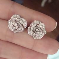 Retro Hollowed Flower Shaped Inlaid Zircon Copper Earrings Wholesale main image 3