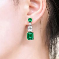 Vintage Geometric Emeraldinlaid Zircon Copper Earrings main image 3