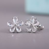 Korean Flower Shaped Inlaid Semi-precious Stone Copper Earrings main image 4