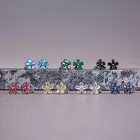 Korean Flower Shaped Inlaid Semi-precious Stone Copper Earrings main image 5