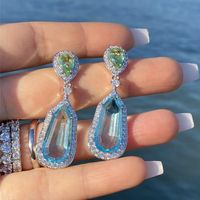 Fashion Sea Blue Zircon Geometric Copper Earrings Wholesale main image 5