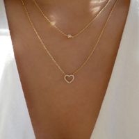 Simple New Small Round Rhinestone Heart Circle Double Layer Necklace main image 1