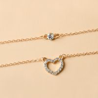 Simple New Small Round Rhinestone Heart Circle Double Layer Necklace main image 4