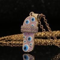 New Trendy Brand Jewelry Evil Eye Slippers Pendant Niche Oil Drop Copper Necklace main image 4