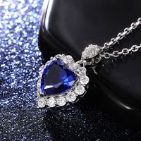 Fashion New Inlaid Royal Blue Love-shaped Copper Necklace main image 3