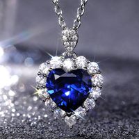 Fashion New Inlaid Royal Blue Love-shaped Copper Necklace main image 4