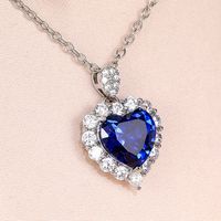 Fashion New Inlaid Royal Blue Love-shaped Copper Necklace main image 5