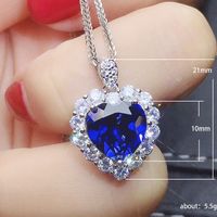 Fashion New Inlaid Royal Blue Love-shaped Copper Necklace main image 6