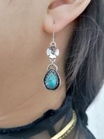 New Creative Retro Turquoise Earrings Ethnic Style Fashion Flowers And Drop Earrings main image 5