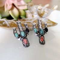 New Retro Cactus Earrings Inlaid Colorful Turquoise Exaggerated Earrings Wholesale main image 4